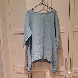Valentina Naldi Light Blue Women's 100% Linen Top Made In Italy.